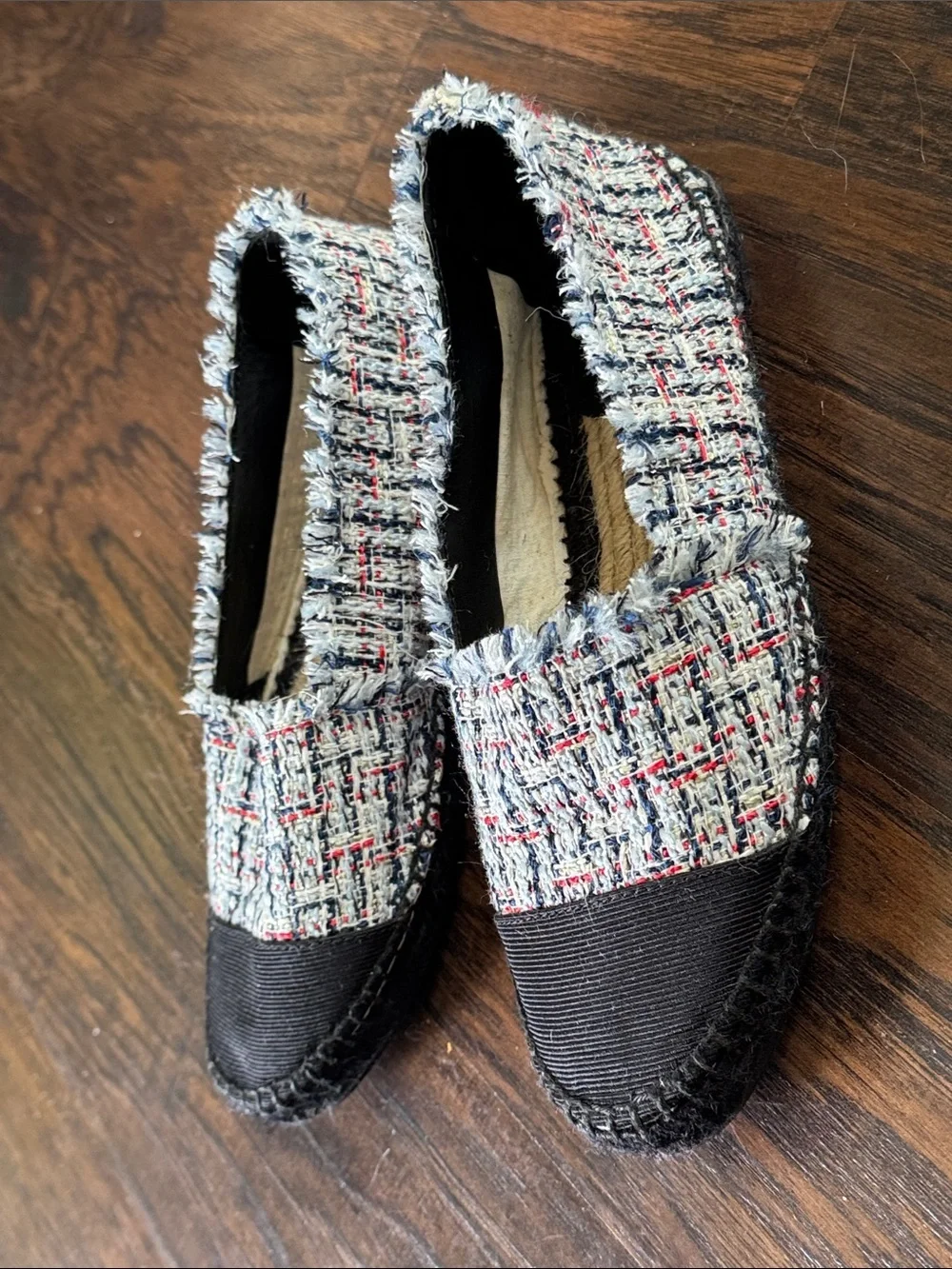 Castaner Multicolor Tweed Espadrille Flats with Black Cap Toe